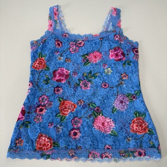 Floral Lace Y2K Hanky Panky Camisole Blue Tank Top - Picture 1 of 7